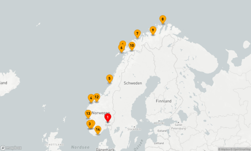14 Nächte - Die Nordkap-Linie Oslo - Lysefjord - Stavanger - Alesund - Rørvik - Svolvær - Stokmarknes - Tromsö - Honningsvag (Nordkap) - Alta - Narvik - Andalsnes - Bergen - Kristiansand - Oslo
