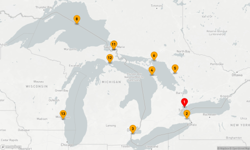 13 Nächte - Great Lakes: Unvergessliche Erlebnisse auf allen fünf Großen Seen (INS2714) Toronto - Wellandkanal - Windsor - Tobermory - Parry Sound - Killarney - Sault Ste. Marie - Oberer See (3 Tage) - Sault Ste. Marie - Mackinac Island - Milwaukee (2 Tage)