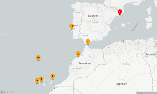 12 Nächte - Mediterranes Inselhüpfen und Atlantikzauber Barcelona - Gibraltar - Casablanca (2 Tage) - Arrecife/Lanzarote - Santa Cruz De Tenerife - San Sebastian - Madeira (Funchal) (2 Tage) - Lissabon