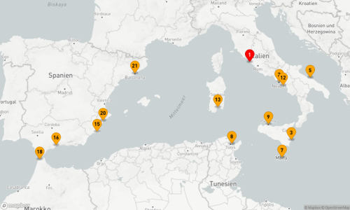 20 Nächte - Mediterrane Entdeckungsreise Civitavecchia (Rom) - Neapel - Siracusa (2 Tage) - Bari - Valletta - La Goulette - Sizilien/Palermo - Civitavecchia (Rom) - Amalfi - Cagliari - Cartagena - Malaga (2 Tage) - Tanger - Alicante - Barcelona