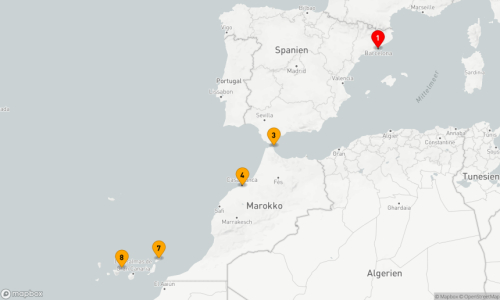 7 Nächte - Mediterrane Entdeckungsfahrt Barcelona - Gibraltar - Casablanca (2 Tage) - Arrecife/Lanzarote - Santa Cruz De Tenerife