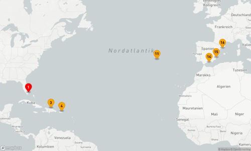 Miami - Puerto Plata - San Juan - Ponta Delgada - Motril - Alicante - Barcelona