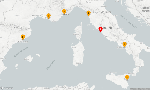 Civitavecchia (Rom) - Salerno - Sizilien/Catania - Florenz/Livorno - Nizza (Villefranche) - Marseille - Barcelona