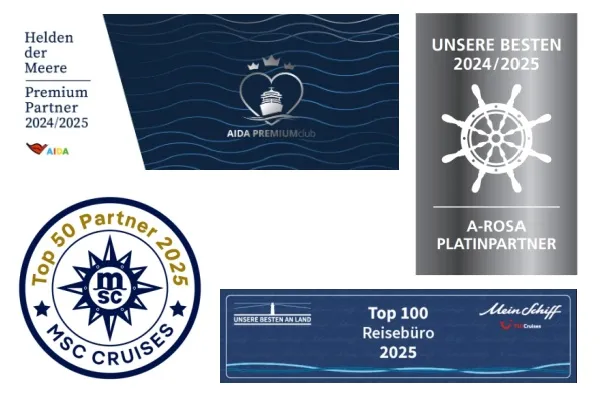 Ahoi-Schiff.de Ausgezeichneter Partner AIDA, TUI Cruises, MSC Cruises und A-ROSA haben Ahoi-Schiff.de 2025 ausggezeichnet.