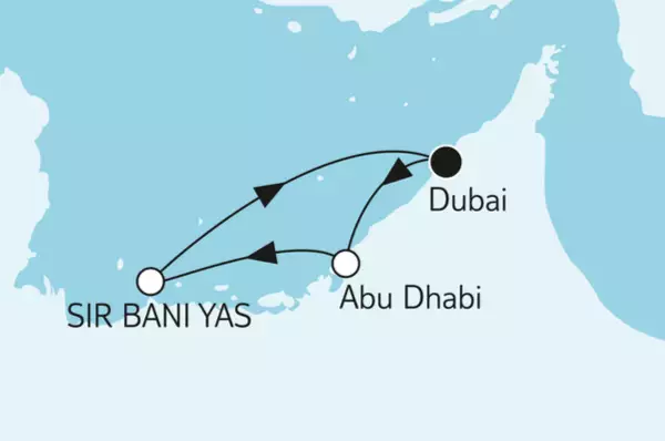 Dubai mit Sir Bani Yas mit Mein Schiff 6 Route: Dubai, Abu Dhabi, Abu Dhabi, Sir Bani Yas, Seetag, Dubai, Dubai, Dubai