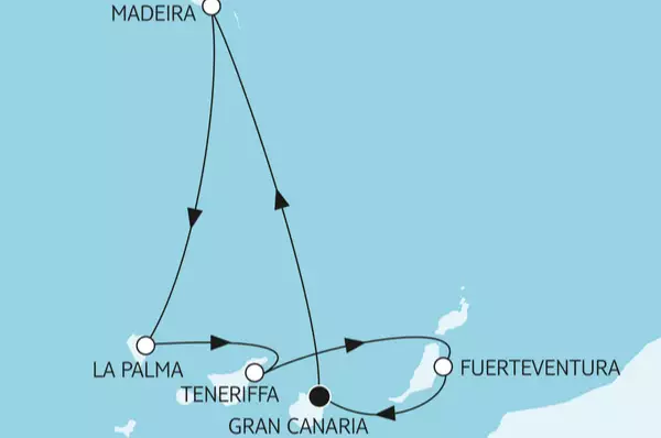 Mein Schiff 4: Kanaren mit Madeira III im Januar Route: Gran Canaria, Seetag, Madeira, Madeira, La Palma, Teneriffa, Fuerteventura, Gran Canaria