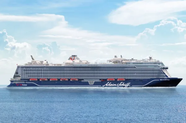 Mein Schiff Flow Ein Rendering der <i>Mein Schiff Flow</i> von TUI Cruises aus der Seitenanssicht.