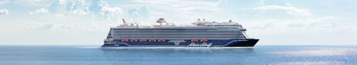 Seitenansicht der neuen Mein Schiff Flow auf See.