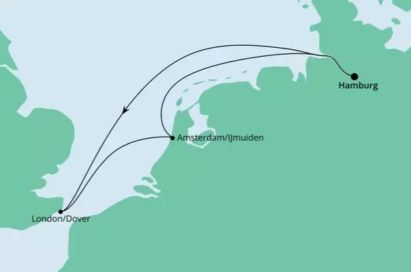 Kurzreise nach Großbritannien Route: Hamburg - Seetag - Dover - Amsterdam/Ijmuiden - Hamburg