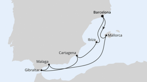 Mediterrane Schätze mit Gibraltar ab Barcelona Barcelona - Palma - Malaga - Gibraltar - Cartagena - Ibiza - Barcelona