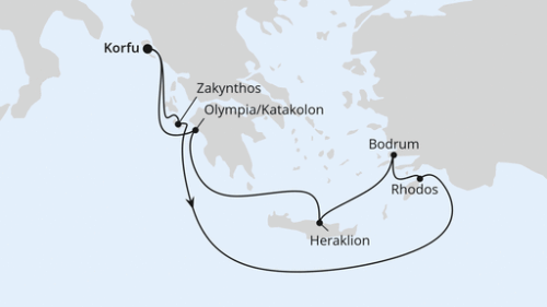 Griechenland ab Korfu 2 Korfu - Zakynthos - Rhodos Stadt - Bodrum - Heraklion/Kreta - Olympia/Katakolon - Korfu