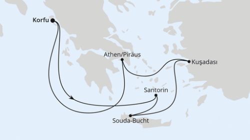 Griechenland ab Korfu 1 Korfu - Santorin - Souda-Bucht - Kusadasi - Athen/Piräus - Korfu