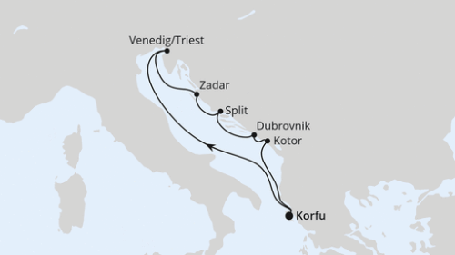 Korfu - Triest - Zadar - Split - Dubrovnik - Kotor - Korfu