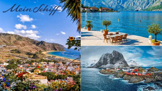 Eine Collage aus drei Destinationen: eine Insel der Kanaren, ein Ufer ander Adria und ein Einblick in Skandinavien.