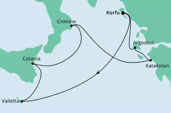 AIDA VARIO Sommer: Mittelmeerinseln ab Korfu Route: Korfu - Seetag - Valletta - Catania - Crotone - Katakolon - Agrostoli - Korfu