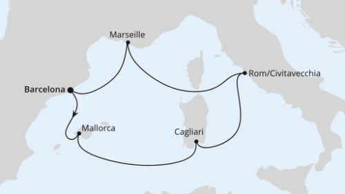 Barcelona - Palma - Cagliari - Rom/Civitavecchia - Marseille - Barcelona