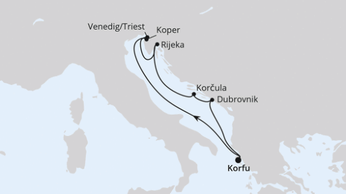 Korfu - Koper - Triest - Rijeka - Korkula - Dubrovnik - Dubrovnik - Korfu