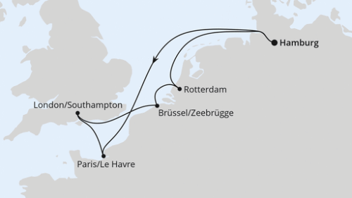 Hamburg - Paris/Le Havre - Southampton - Zeebrügge - Rotterdam - Hamburg