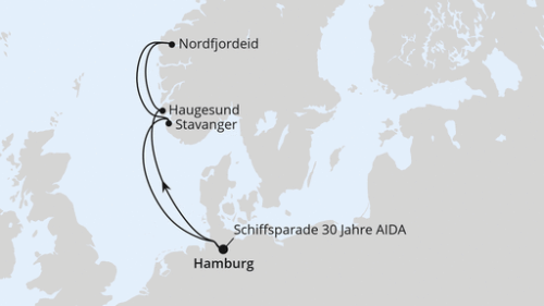 Hamburg - Hamburg - At Sea (Ship Parade) - Haugesund - Nordfjordeid - Stavanger - Hamburg