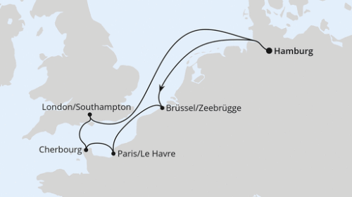 Metropolen ab Hamburg Hamburg - Zeebrügge - Paris/Le Havre - Cherbourg - Southampton - Hamburg