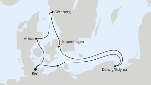 Kiel - Danzig/Gdynia - Kopenhagen - Göteborg - Arhus - Kiel