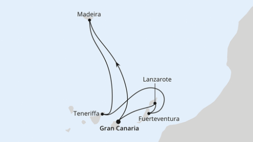AIDA tanzt auf den Kanaren Las Palmas/Gran Canaria - Funchal/Madeira - Santa Cruz De Tenerife - Puerto del Rosario - Arrecife/Lanzarote - Las Palmas/Gran Canaria