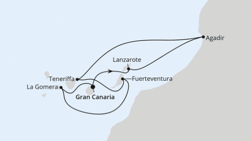Las Palmas/Gran Canaria - Arrecife/Lanzarote - Agadir - Santa Cruz De Tenerife - Puerto del Rosario - San Sebastian - Las Palmas/Gran Canaria