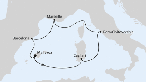 Palma - Cagliari - Rom/Civitavecchia - Marseille - Barcelona - Palma