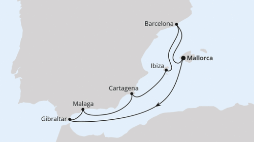 Palma - Gibraltar - Malaga - Cartagena - Ibiza - Barcelona - Palma