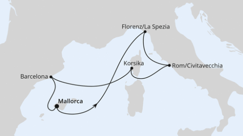 Mediterrane Schätze mit Korsika ab Mallorca Palma - Florenz/La Spezia - Rom/Civitavecchia - Ajaccio/Korsika - Barcelona - Palma