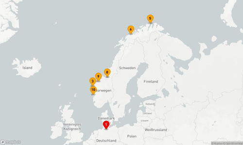 11 Nächte - Nordische Wunderwelten ab Hamburg Hamburg - Måløy - Honningsvåg - Tromsø - Trondheim - Molde - Bergen