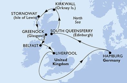 10 Nächte Nordeuropa ab/bis Hamburg Hamburg - South Queensferry - Kirkwall - Isle of Skye - Glasgow / Greenock - Belfast - Liverpool - Hamburg