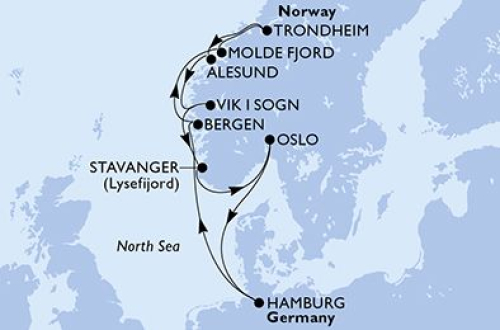 11 Nächte Nordeuropa ab/bis Hamburg Hamburg - Bergen - Molde - Trondheim - Alesund - Vik - Sognefjord - Stavanger - Oslo - Hamburg