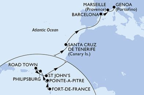 Fort De France - Pointe A Pitre - Philipsburg - Road Town - Saint John's - Santa Cruz De Tenerife - Barcelona - Marseille - Genua