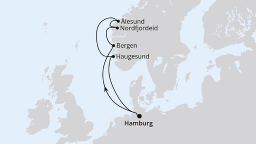 Norwegen ab Hamburg Hamburg - Bergen - Nordfjordeid - Alesund - Haugesund - Hamburg