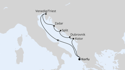 Adria ab Korfu 1 Korfu - Triest - Zadar - Split - Dubrovnik - Kotor - Korfu