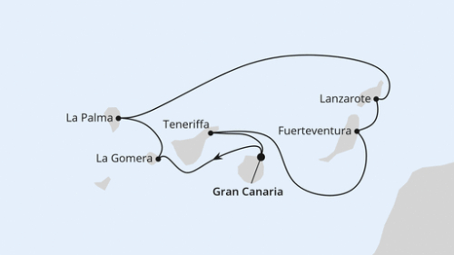 Kanaren mit La Gomera Las Palmas/Gran Canaria - San Sebastian - Santa Cruz/La Palma - Arrecife/Lanzarote - Puerto del Rosario - Puerto del Rosario - Santa Cruz De Tenerife - Las Palmas/Gran Canaria