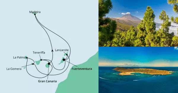 Große Kanaren-Rundreise & Madeira mit AIDAmar Route: Gran Canaria - Seetag - Madeira - Madeira - Fuerteventura - Fuerteventura - Teneriffa - Gran Canaria - Teneriffa - La Palma - La Gomera - Lanzarote - Fuerteventura - Fuerteventura