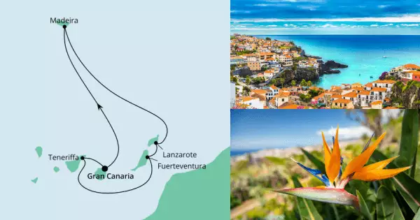 Kanaren & Madeira mit AIDAmar Route: Gran Canaria - Seetag - Madeira - Madeira - Fuerteventura - Fuerteventura - Teneriffa - Gran Canaria