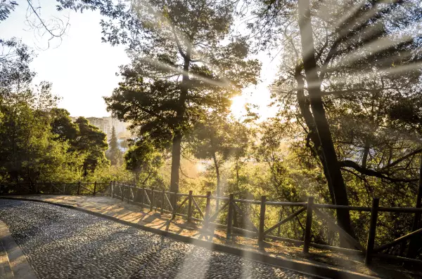 Von Sonnenstrahlen geküsst sehen Sie die Aussichtsplattform von Cerro Concepción