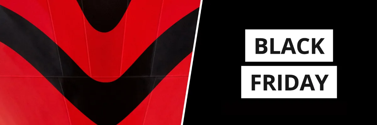 Vorfreude auf Black Friday Ein Werbebanner für den AIDA Black Friday. Links der klassische Kussmund in Nahaufnahme, rechts die Überschrift "BLACK FRIDAY".