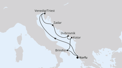 Adria ab Korfu Korfu - Triest - Zadar - Dubrovnik - Kotor - Brindisi - Korfu