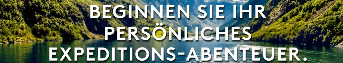 Auf dem Banner steht in weißen Druckbuchstaben geschrieben: BEGINNEN SIE IHR PERSÖNLICHES WXPEDITIONS-ARBENTEUER