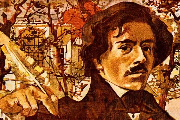 Eugene Delacroix Eugene Delacroix mit einer Feder in der Hand.