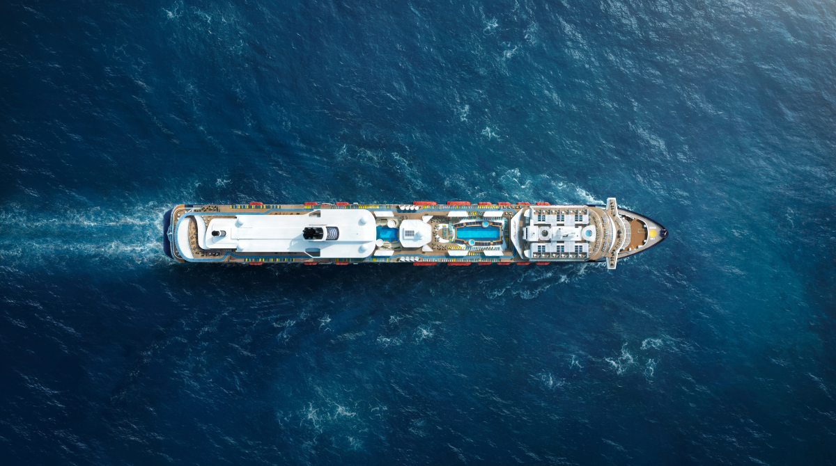 Mein Schiff 2, der Jeckliner 2027, aus der Vogelperspektive