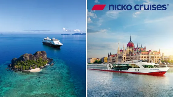 3-teiliges Bild: links oben der historische Hafen von Stralsund, links unten eine Panorama-Aufnahme von Dubrovnik, rechts die VASCO DA GAMA in der Karibik neben einer kleinen naturbelassenen Insel.