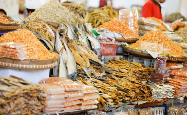 Bunte orientalische Gewürze in Schalen – Kurkuma, Safran, Zimt, Chili und Kräuter.