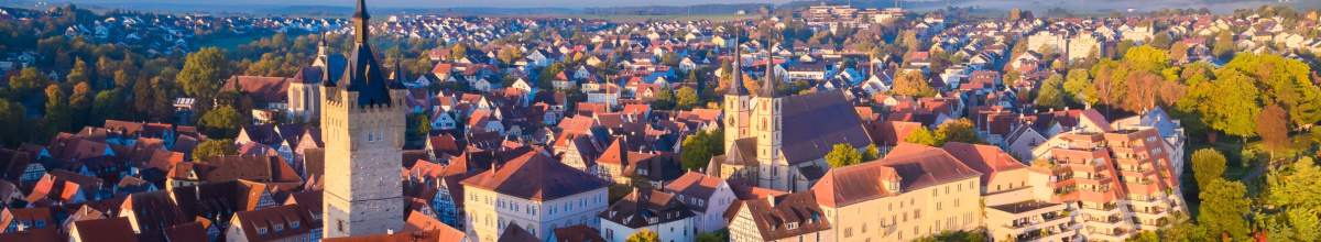 Ihr Blick neigt sich über die Dächer der Häuser und Gebäude von Bad Wimpfen.