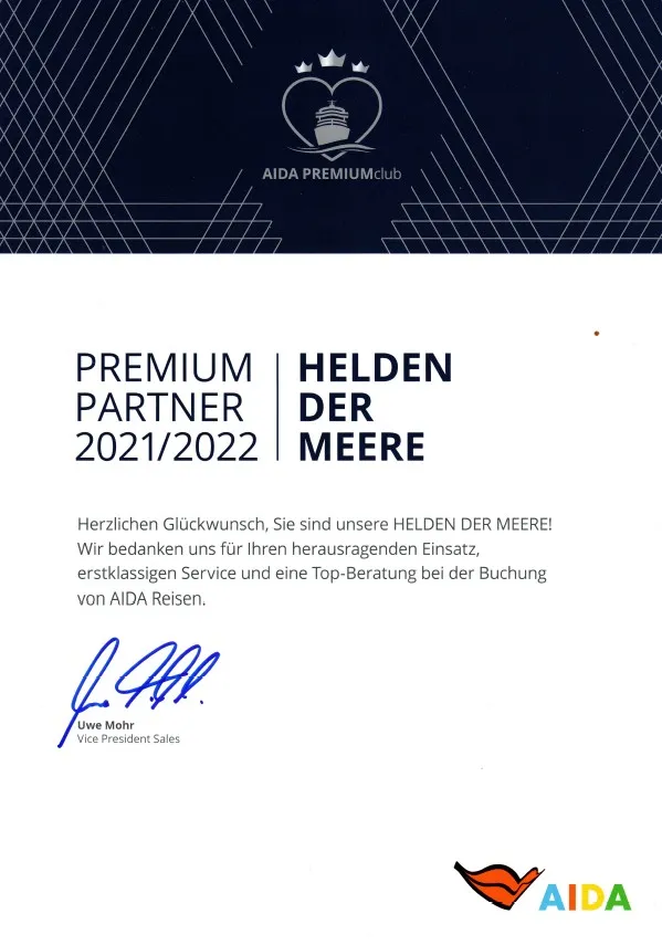 Auszeichnung Helden der Meere 2021/22 von AIDA