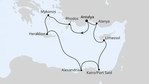 Route Osterreise Östliches Mittelmeer mit Ägypten